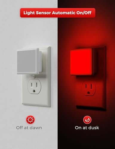 Image of L LOHAS LED Red Night Lights Plug into Wall 2-Pack, 0.3W Plug in Night Light, Dusk to Dawn, Bright Nightlight Auto-On /Off, for Adults Kids Room Bedroom Bathroom Hallway Kitchen, Non-Dim