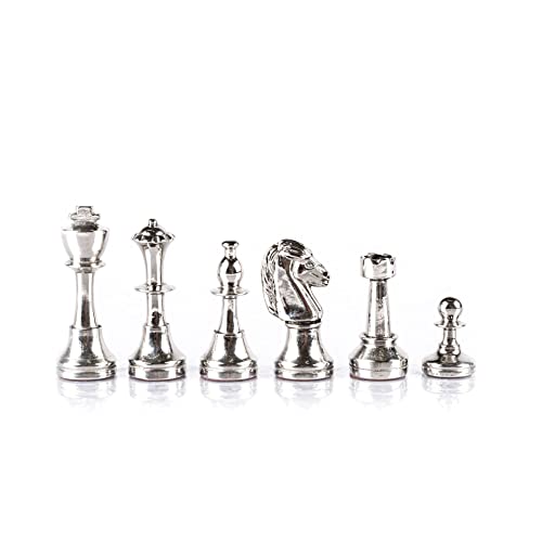 Juego de ajedrez Staunton de metal clásico - Peones de níquel de latón - Sin tablero de ajedrez Cover