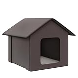 PawHut Heated Cat Houses for Outdoor and Indoor, Portable Kitty Shelter, Waterproof and Insulated, Brown