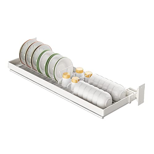 Multifunctional Wall Mounted Kitchen Dish Drainer & Utensil Holder White 29.5in with Water Tray Space Saving Organizer for Kitchen Accessories & Stylish Design