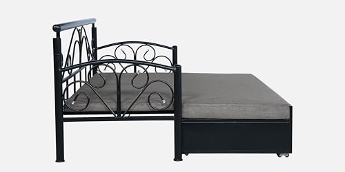 Image of 3 Seater Metal Sofa Cum Bed with Hydraulic Storage | Sofa Set for Living Room, Bedroom, Guest Room| Queen Size Convertible Sofa Bed | Comfortable Seating Sofa Grey & Black