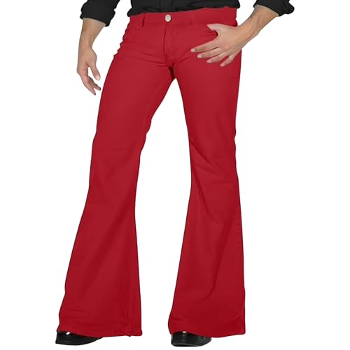 Conjunto de Hombre de los años 70: Pantalones Vaqueros Acampanados Vintage los años 60 y 70, Pantalones Mezclilla Estilo Disco, Color Rojo, Talla Grande.