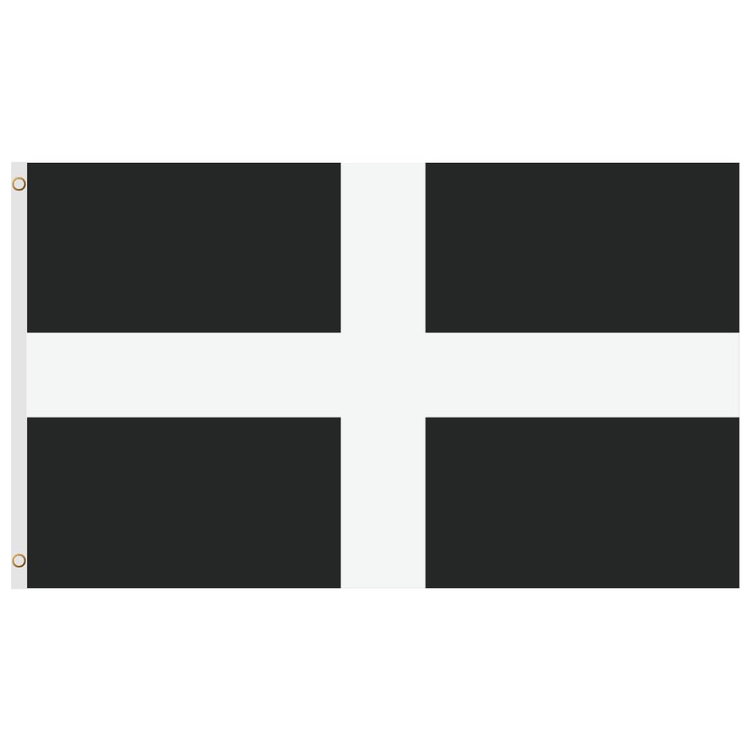 Second Ave Cornwall Flag 5ft X 3ft Large With Brass Eyelets Cornish Saint Piran's Banner Flag, Black