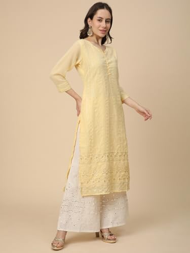 Image of RATAN Women's Georgette Anarkali Lucknowi Chikankari Ethnic Wear Kurta