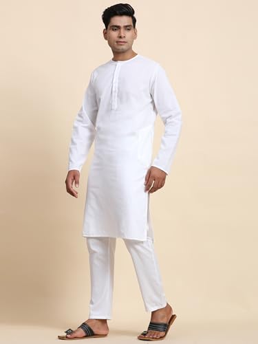 Image of Men's Pure Cotton Solid Kurta Pajama Set Round Neck Casual Yoga Dress