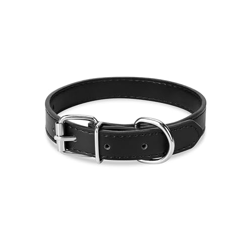 Azinoo Black Leather Dog Collar for Small,Medium, Large Dog, (Small: Wide :0.55'' for Dog's Neck: 9''~12'', Black)