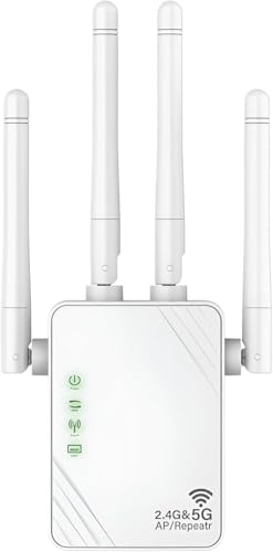 Repetidor WiFi, Extensor WiFi, Amplificador de Señal Wi Fi 1200Mps, Wi Fi Booster Doble Banda 5GHz y 2.4GHz, Modo Repetidor/Router/Ap, 4 Antenas, 2 Puertos LAN,Compatible Air 13 Inch Laptop with M4