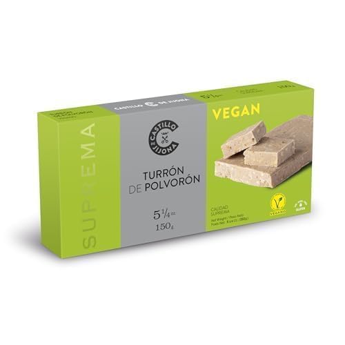 Castillo de Jijona - Turrón de Polvorón Vegano 150gr - Turrón Vegano - Suave y Cremosa - Etiqueta V-Label - Sin Gluten - Calidad Suprema - Receta Artesanal - Fabricado en España (Jijona)