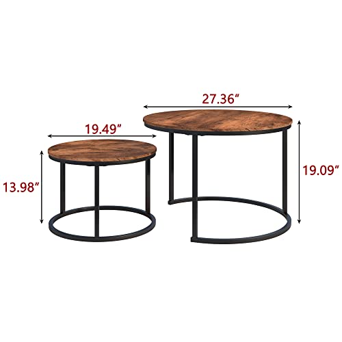 Bofeng Round Nesting Coffee Tables, Set Of 2 End Tables For Living Room/Balcony, Stacking Industrial Side Tables, Wood Look Accent Furniture With Sturdy Metal Frame,Easy Assembly(Rustic Brown) #TOP1