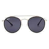 Pro Acme Double Bridge Round Sunglasses for Women Men 100% Real Glass Lens Retro UV400 Protection Retro Circle Sun Glasses (Gold/Grey/Non Polarized)