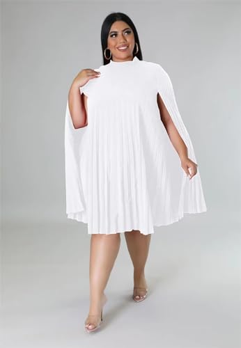 KEYUFANG Women’s Plus Size Cape Sleeve Elegant Loose Pleated Short Dress for Cocktail Party2