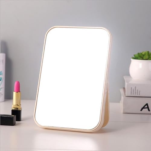 Image of Hand Mirror | Glass Rectangle Cosmetic Standing Mirror for Makeup, Portable for Travel, Camping, Home (Cream - Pack of 1, Rectangular, Floor Mount, Framed)