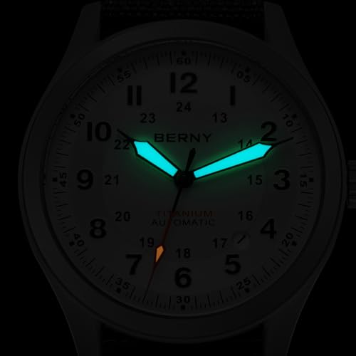 Image of BERNY Automatic Titanium Watch for Men 10ATM Waterproof Men's Field Watch Super Luminous Male Analog Mechanical Military Wrist Watch AR Sapphire Crystal Date Calendar Birthday Present