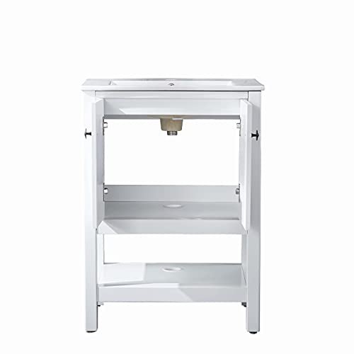 Delavin 24" Single Modern Bathroom Vanity Set With White Undermount Vessel Sink, Free Standing, 2 Doors Wood Bathroom Storage Cabinet (White) #TOP3