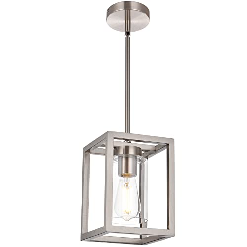 Image of One Light Chandeliers Fixture Brushed Nickel Modern Pendant Kitchen Lighting with Clear Glass Shade Dining Room Lighting Fixtures Hanging Contemporary Lamp Semi Flush Mount Ceiling Lights