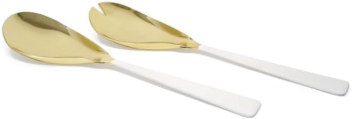Gold Salad Servers with White Handles Set of 2 Gold/White Stainless Steel