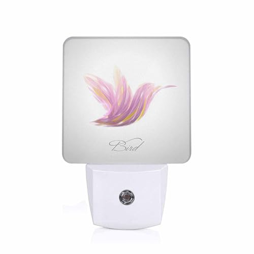Image of LED Night Light,Shiny Lavender Striped Hummingbird LED Night Light Plug into Wall with Dusk to Dawn Light Sensor White Energy Efficient Nightlight for Bedroom Bathroom Hallway Living Room Kitchen