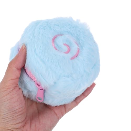 LUOZZY Cute Cartoon Round Plush Coin Purse with Zipper Kawaii Keychain Pendant for Earphones Data Cables Blue3