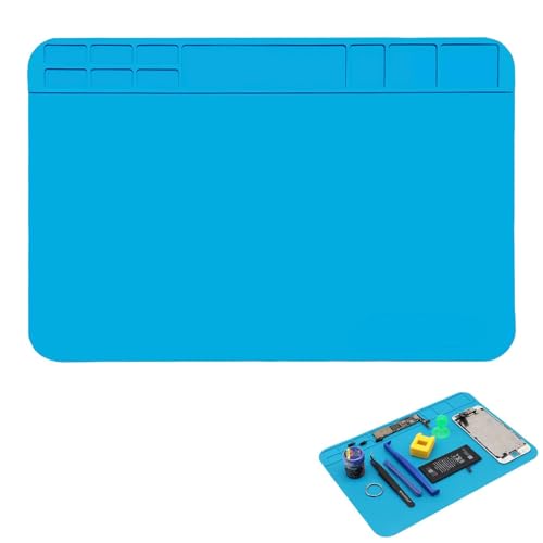 GVSS Tapis Soudure Silicone pour Electronique 300 x 200 mm Bleu, Tapis Antistatique,Tapis à Souder,Tapis pour Horloger en Silicone,Tapis de Maintenance...