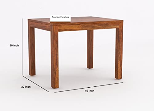 Image of Douceur Furnitures Solid Sheesham Wood 4 Seater Dining Table Set Without Cushioned Chairs for Dining Room | Living Room | Home & Office | Hotels Restaurant & Cafe Finish -Natural Teak |