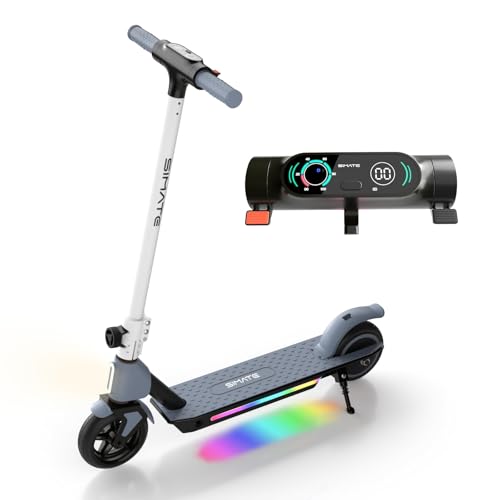 Image of SIMATE Electric Scooter for Kids 6-14, Colorful Lights & Double Brake System, Aluminum Alloy Frame, Foldable, LED Display, for Boys Girls