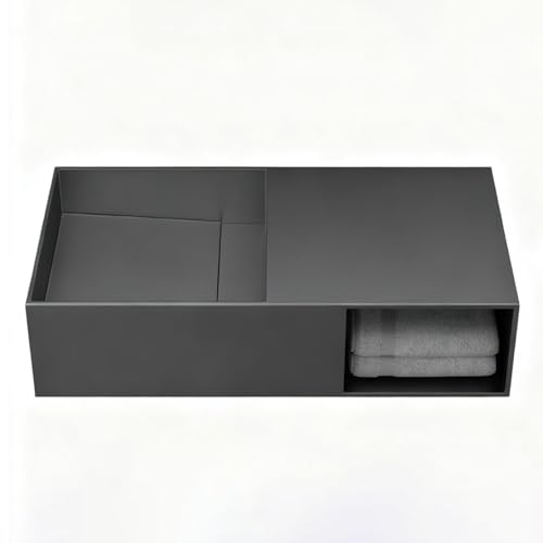 DFGHNBVC Lavabo De Baño Suspendido con Almacenamiento, Lavabo sobre Encimera De Acero Inoxidable, Compartimento para Toallas, Desagüe De Latón, Acabado Plateado Moderno, Negro.