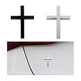 DXNQ 2PCS Metal Jesus Christ Cross Badge Stickers, 2.5'×1.8' Alloy 3D Individual Car Cross Sticker, Self Adhesive Scratch Covering Metal Cross Auto Emblem Decal for Car Body Fender Tail (Black+Silver)