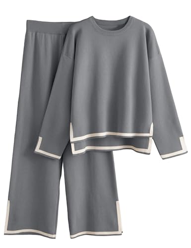 Image of Tanming Women's 2 Piece Outfits Long Sleeve Knit Sweater Top Wide Leg Pants Lounge Sets Tracksuits