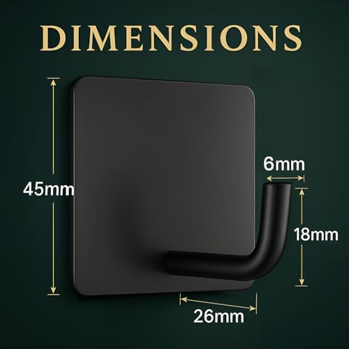 Image of DALUCI Self Adhesive Hooks for Wall Heavy Items - Metal Wall Hooks for Hanging Clothes, Towels & Keys - Waterproof No Drill Sticky Wall Hanger Hook for Bathroom & Kitchen (J Hook-Black, 2)