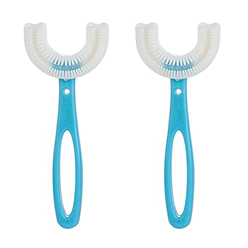 Kids Toothbrushes ,All Rounded Children U Shape Toothbrush, U Shaped Toothbrush for Kids Age 2-12, Kids U Shaped Toothbrush, Care for Your Kids Oral Health 360Â° Oral (Blue Age 6-12, 2PC)