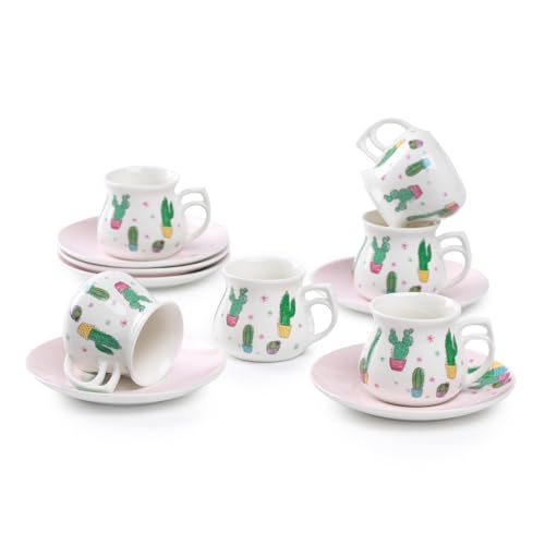 GuangYang 2.5 oz Espresso Cups, Cute Cactus Pattern, Set of 6