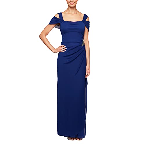 Image of Alex Evenings Women's Long Cold Shoulder Mother of the Bride Dress with Beaded Detail at Hip