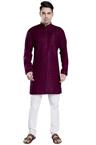 Image of DIVISIVE Men's Self Zari Line Cotton Blend Slim Fit Kurta Pyjama Set