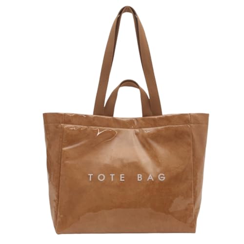 Large PVC Tote Bag for Women Letter Print Kraft Paper Bag Clear Plastic Tote Women's Top Handle Hobo Work Travel Bag
