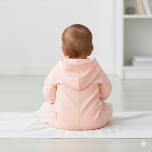 Image of Bold N Elegant Cartoon Bear Warm Winter Fur Wool Full Sleeve Footless Baby Romper with Hood, Front Button Bodysuit for Newborn Infant Baby Boy Girl