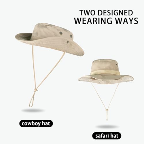 قبعات واقية من الشمس للرجال والنساء، قبعة دلو بعامل حماية من الأشعة فوق البنفسجية 50+، قبعة بوني للسفاري والصيد والمشي لمسافات طويلة والحديقة والشاطئ من روكيزي، بيج، 7 1/8-7 7/8