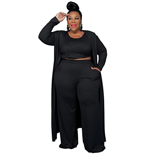 Ensemble 3 pièces femmes avec débardeur col rond et pantalon large pour le sport