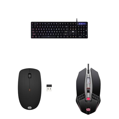 Image of HP K300 Backlit Membrane Wired Gaming Keyboard(4QM95AA) & X200 Wireless Mouse (6VY95AA) & M270 Backlit USB Wired Gaming Mouse (7ZZ87AA)