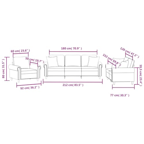 vidaXL Sofagarnitur 3-TLG., Sessel Couch mit Kissen, Sofa Wohnzimmersofa mit Armlehnen, Couchgarnitur Designsofa Sitzmöbel Polstermöbel, Gelb Samt – Bild 4