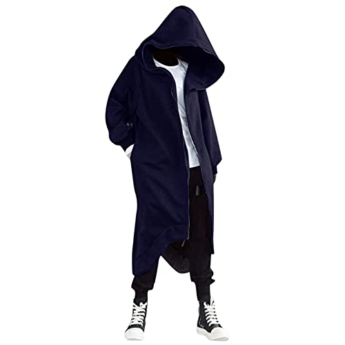 Dasongff Sweat Longue Homme Zippé à Capuche Veste Polaire Hommes avec Capuche Hooded Sweatshirt Gothique Couleur Unie à Manches Longues Blouson Goth Punk Automne Hiver Cardigan Long