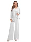 YTKEIO Traje de pantalón para mujer con chaqueta para la madre de la novia para boda, de gasa, elegante, formal, Blanco, 16 Plus