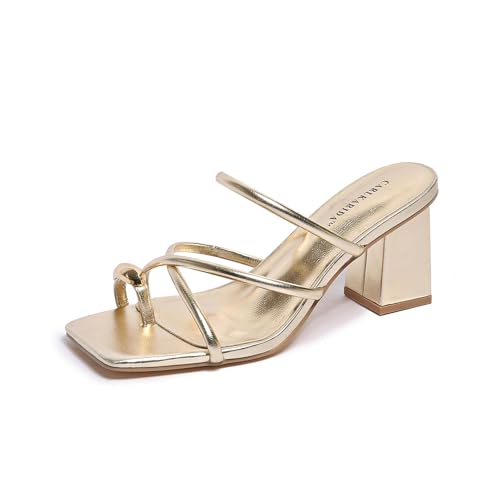 Women's Square Open Toe Heeled Sandals Glossy Material Mules Slip On Low Block Chunky Heeled Sandal on Comfortable Casual Dress Pumps Shoes with Sense of Luxury