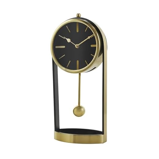 Deco 79 Aluminum Metal Decorative Clock Tall Mantel Clock with Swinging Ball Pendulum, Tabletop Clock 7" x 4" x 15", Gold