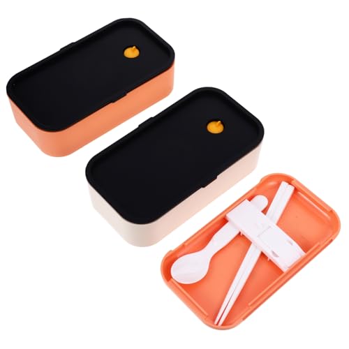 Beaupretty 日式二弁当箱 耐熱電子レンジ対応 食品 素材 使用簡単 持ち運び便利 ランチホルダー 社員用ランチボックス オレンジ色