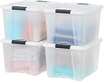 IRIS USA 38 L Plastic Storage Box with Lid and Latches - 4 Pack - BPA-Free, Discreet Organizing Solution, Durable Nestable Stackable Containers, Secure Pull Handle - Pearl