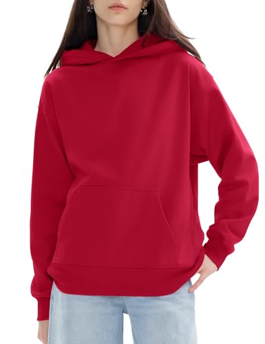 PUMIEY Hoodies for Women Essentials Hoodie Sweatshirt Long Sleeve Tops Fall Fashion Outfits 2024，Ruby，Large