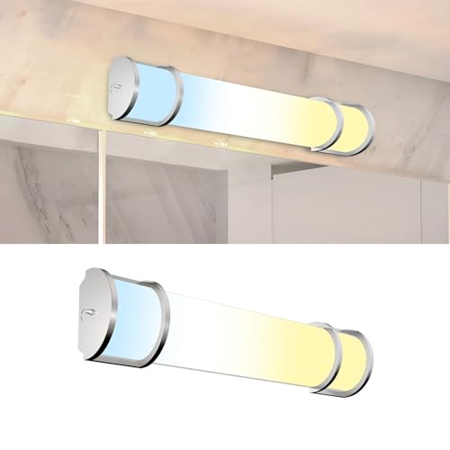 Image of Lightdot LED 25 Inch Flush Mount Vanity Lighting Fixture, 20W 2125LM 3000 /4000 /5000K 120V | 3CCT Dimmable Farmhouse Bathroom Light Bar, Waterproof Linear Wall Light Bar, Long Tube Bath Sconce-Silver