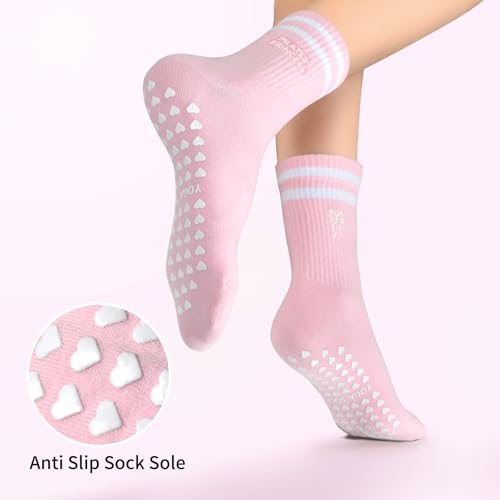 Pilates Socks for Women, Non Slip Grips Yoga Socks Cute Bowknot Embroidery for Ballet Barefoot Workout3