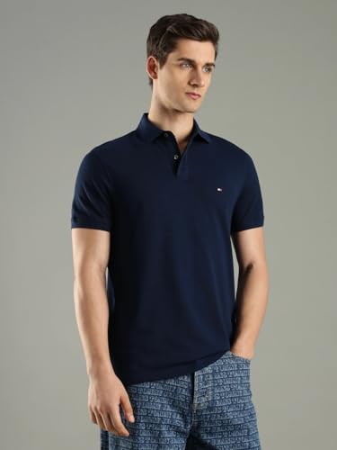 Image of Tommy Hilfiger Solid Regular fit Cotton Polo t-Shirt