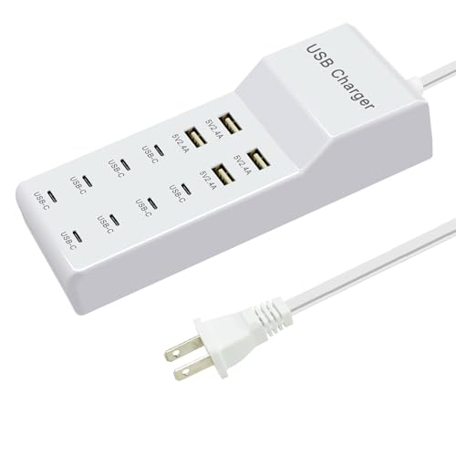 USB Charging Station with 12 Port USB Power Strip Fast Charging for Multiple Devices Compatible with Cell Phones Tablets Laptops (XHK-4U8C)